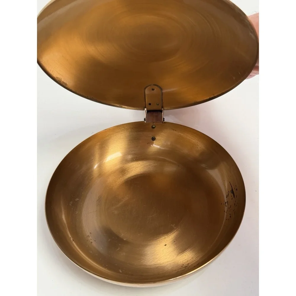 VTG MID‎ CENTURY SAXTON INC CALIFORNIA Copper PAN W/ ATTACHED LID WOODEN HANDLE